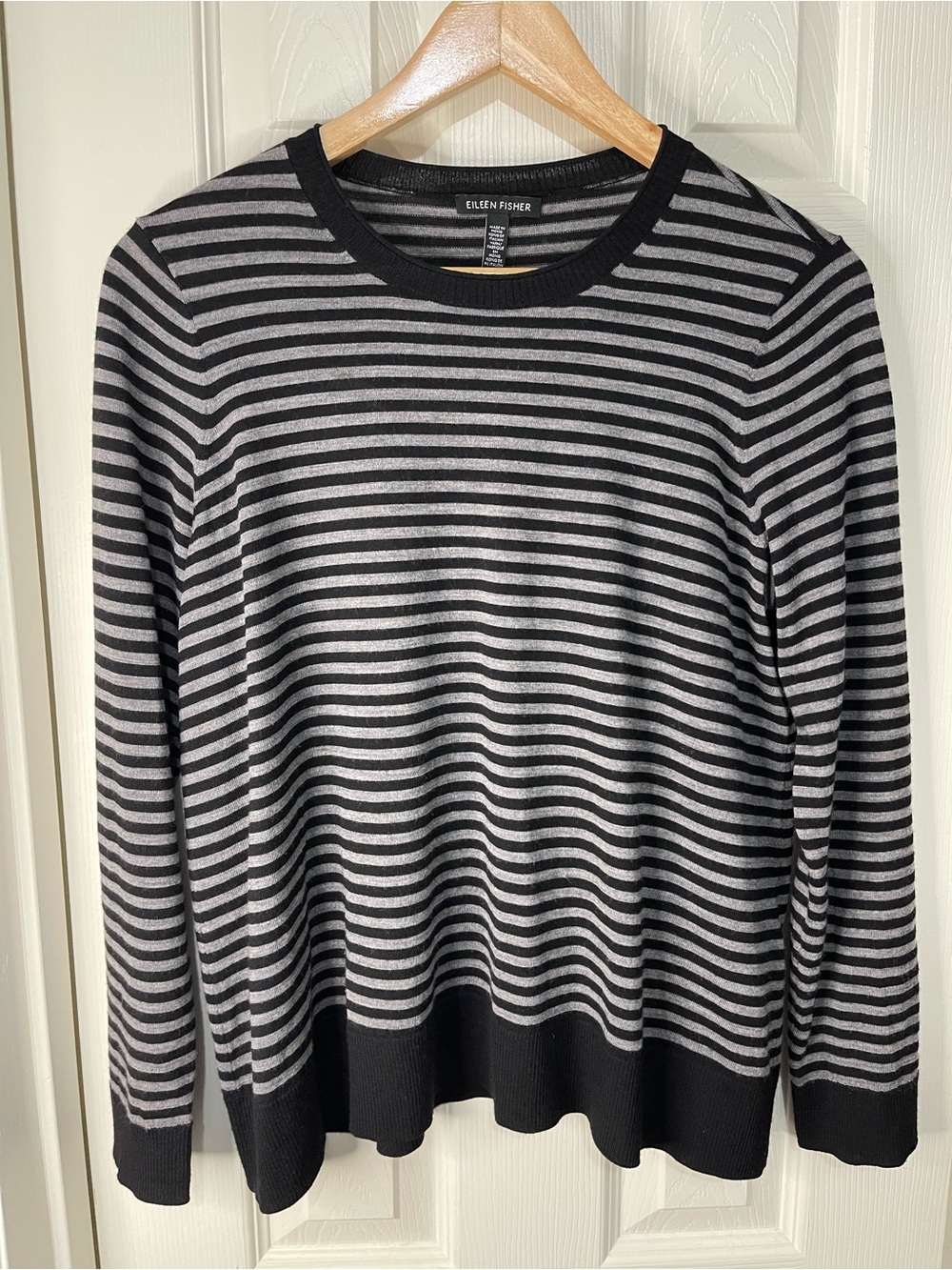 Eileen Fisher Gray Black Stripe 100% Superfine Merino Wool Minimalist Top size S